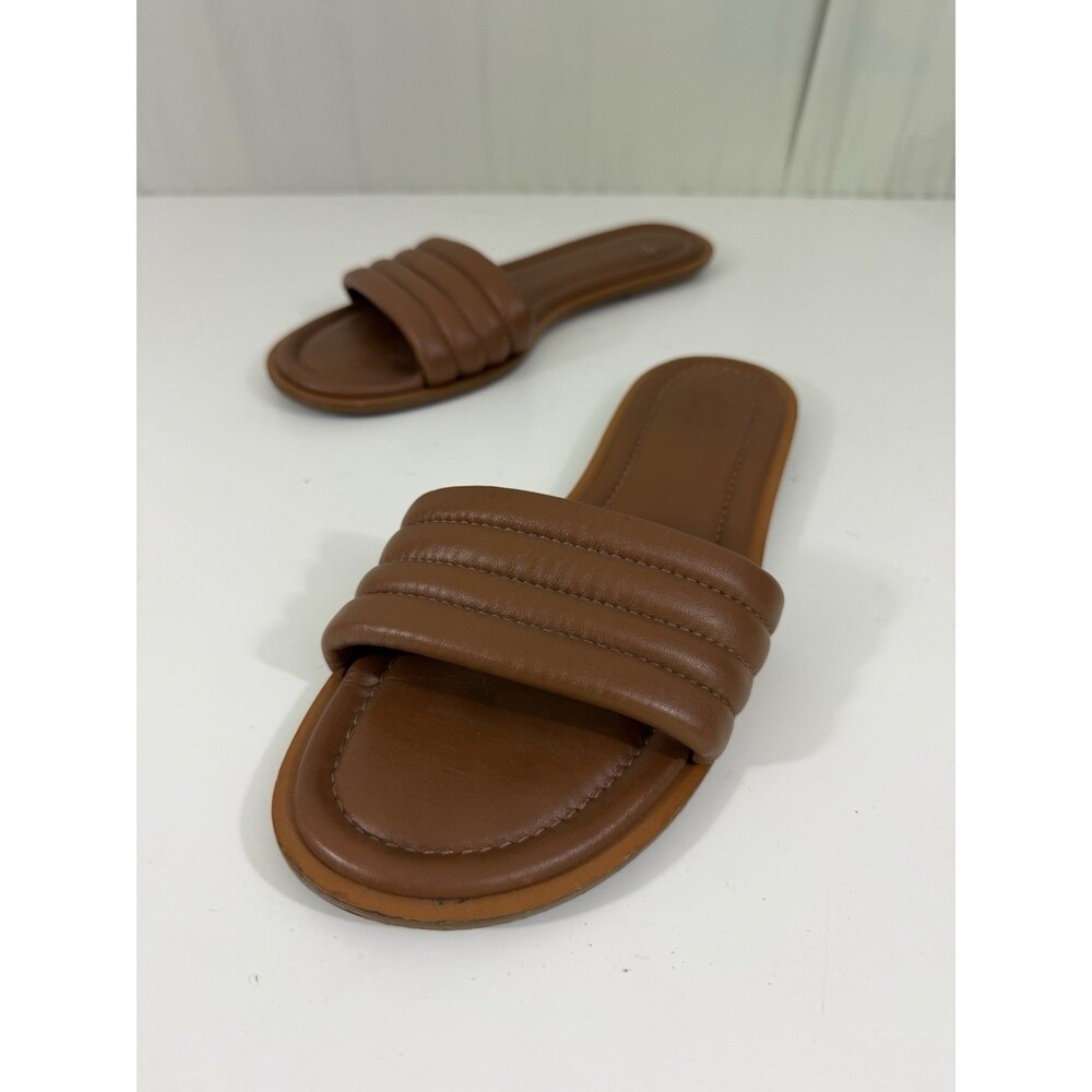 J Crew Brown Leather Padded Slide Sorrento Sandal Sz 9 Minimalist Made In Italy